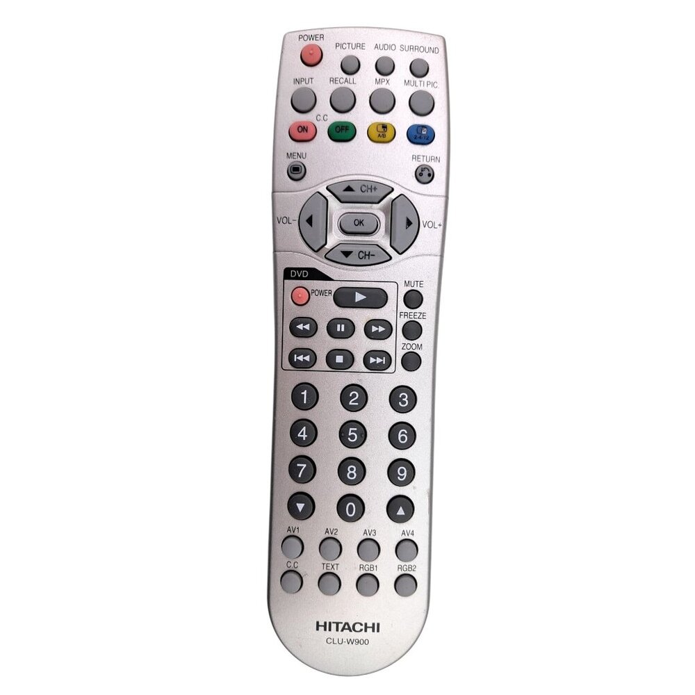 Hitachi TV DVD Remote Control Silver CLU-W900 Genuine OEM Original Tested Works